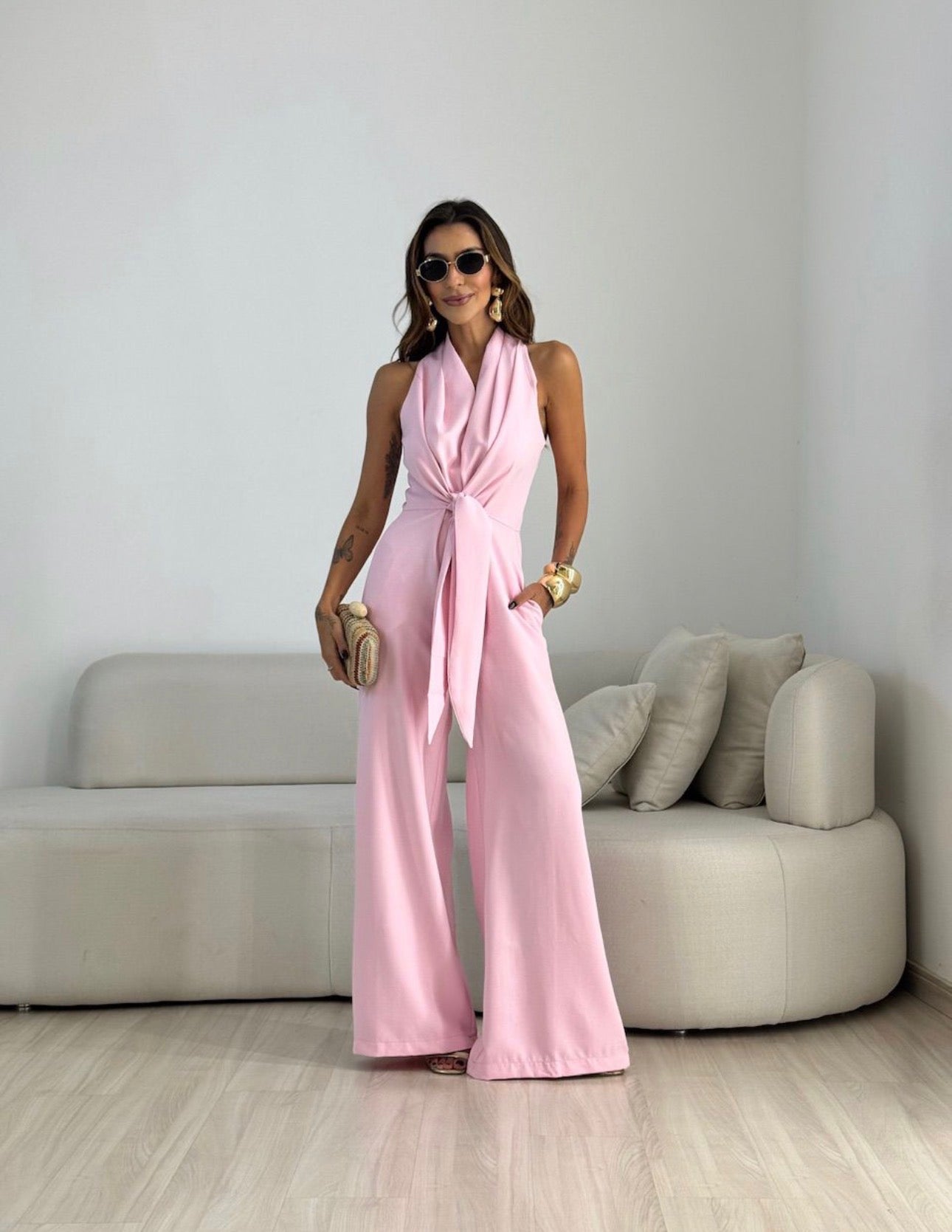 Xavielle | Draped Halter Wide Leg Jumpsuit