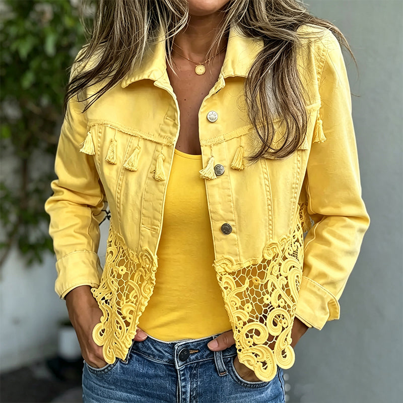 Odelina | Vintage Lace Panel Denim Jacket