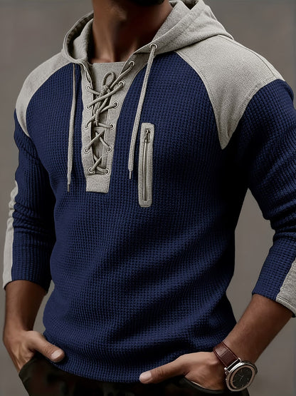 Blaine | Contrast Shoulder Lace Up Hoodie
