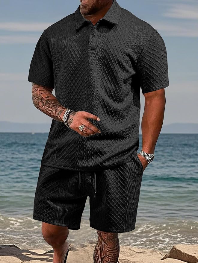 Zyvantex | Textured Polo Two Piece Set