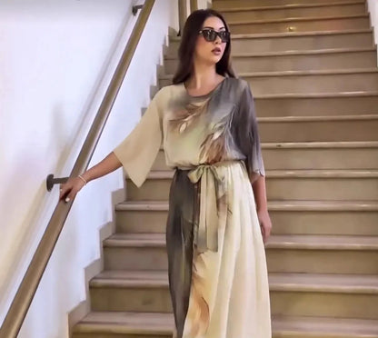 Elisora | Elegant Printed Waist Tie Maxi Dress