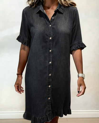 Solvienne | Ruffle Sleeve Button Denim Dress