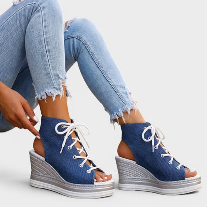 Seloria | Lace Up Platform Wedge Sandals