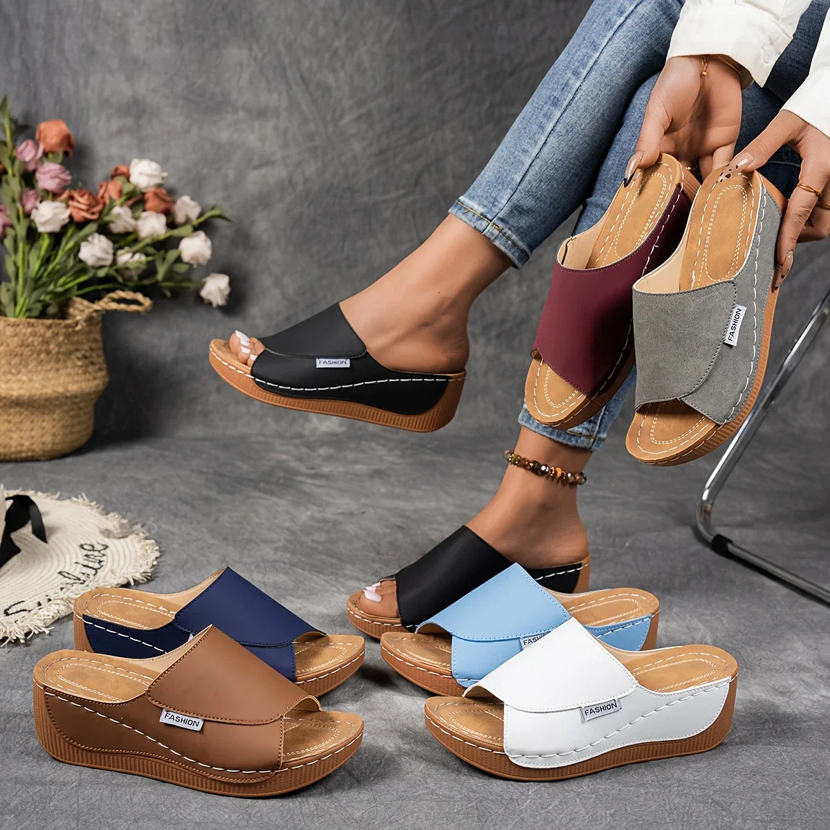 Mirelune | Casual Wedge Mule Sandals