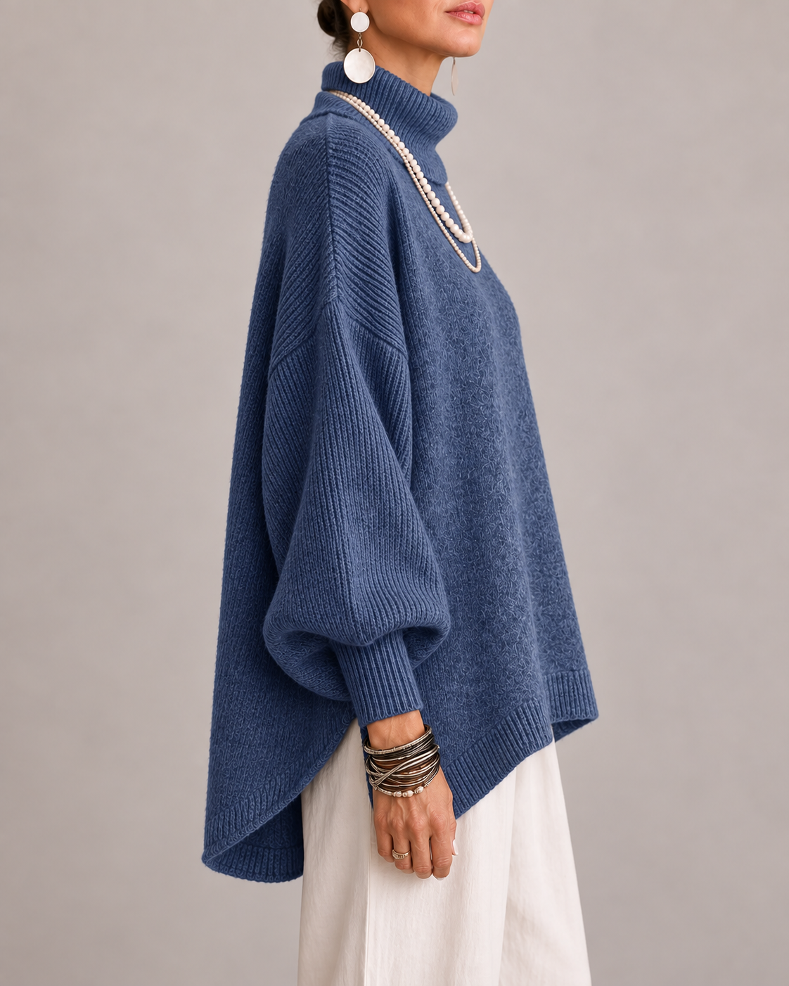 Nolisse | Relaxed Ribbed Sleeve Turtleneck Sweater