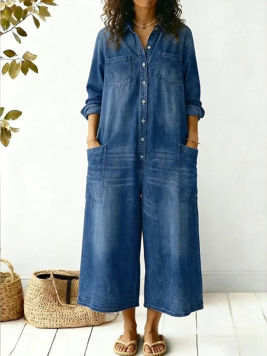 Thessavira | Wide Leg Denim Jumpsuit