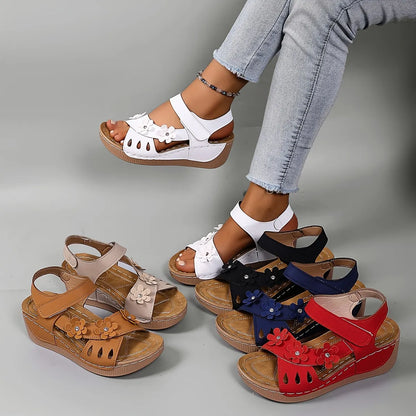 Delavelle | Cushioned Flower Wedge Sandals