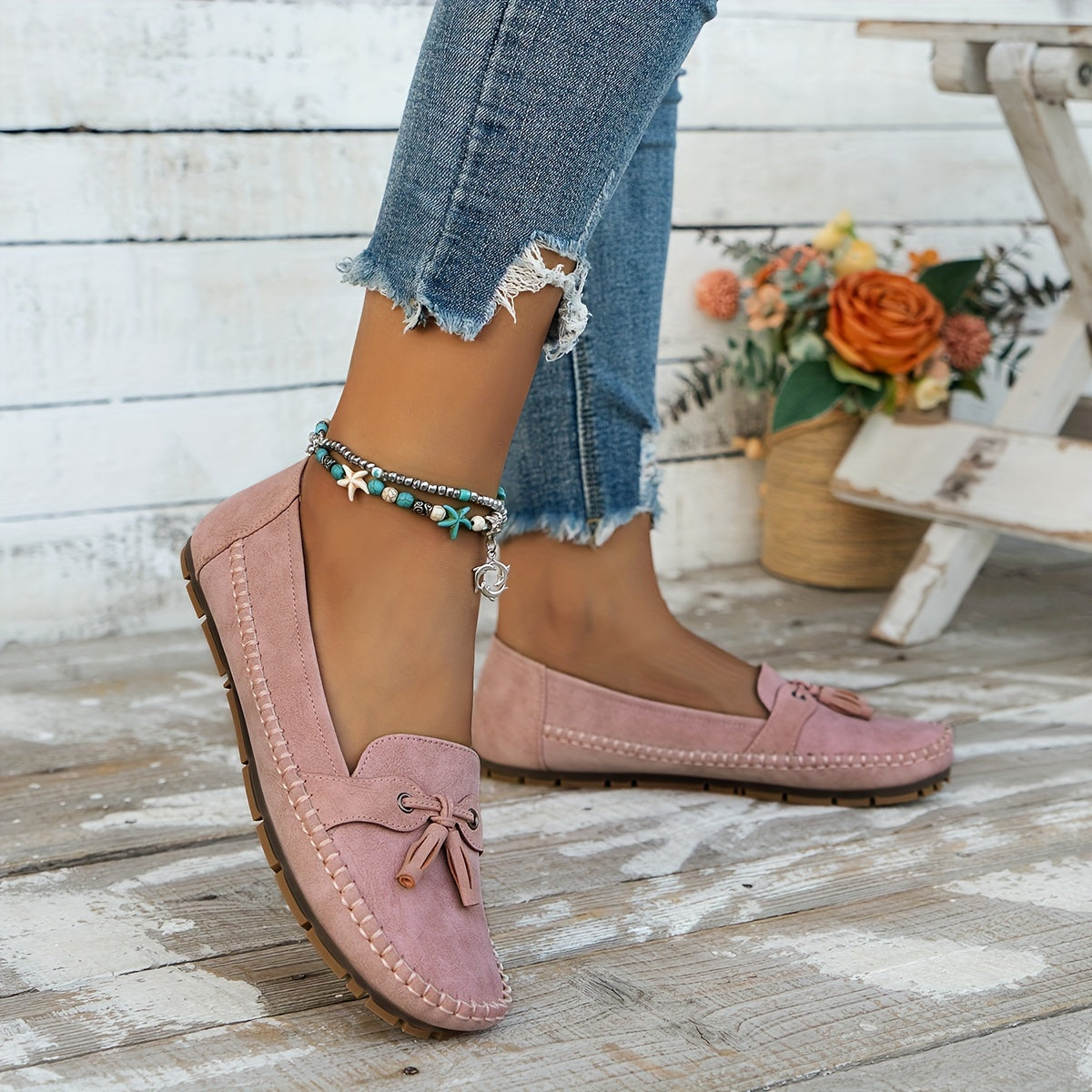 Zavina | Tassel Bow Suede Loafers