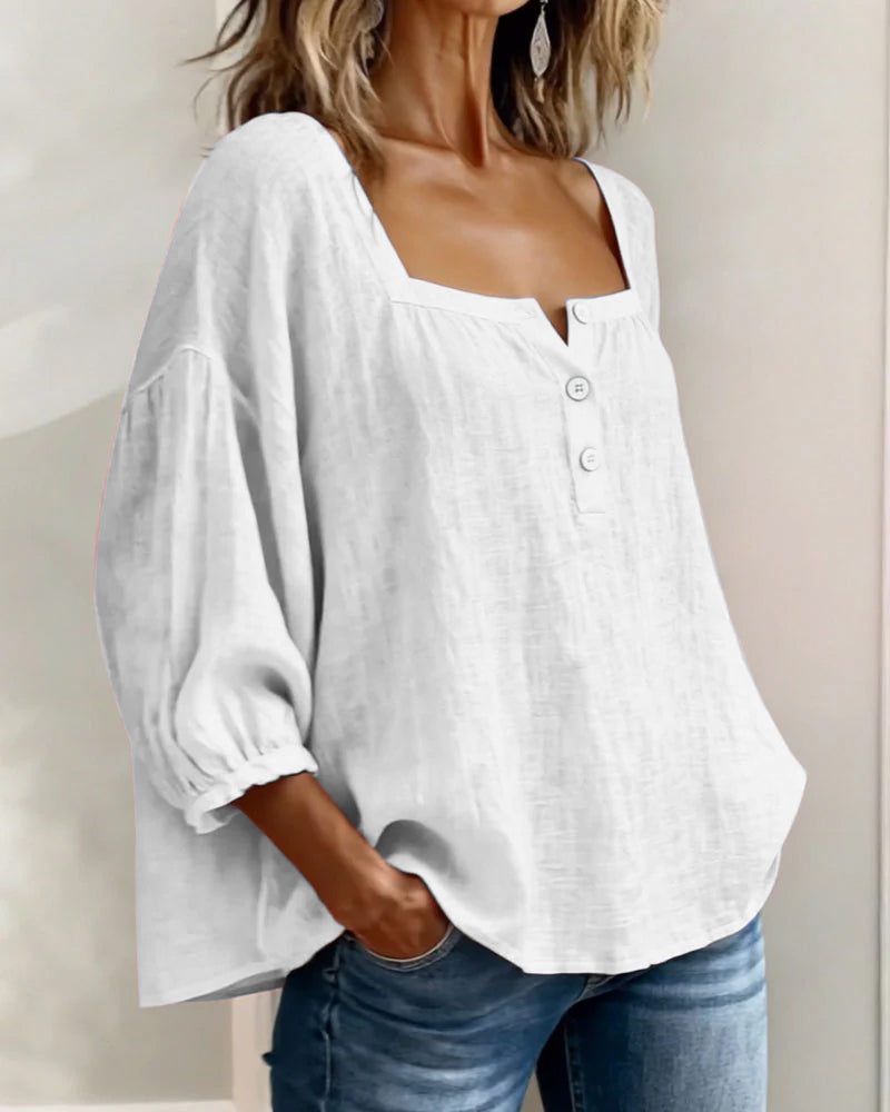 Lurevyn | Square Neck Button Blouse