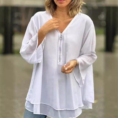 Aramelle | Flowy Layered V-Neck Blouse