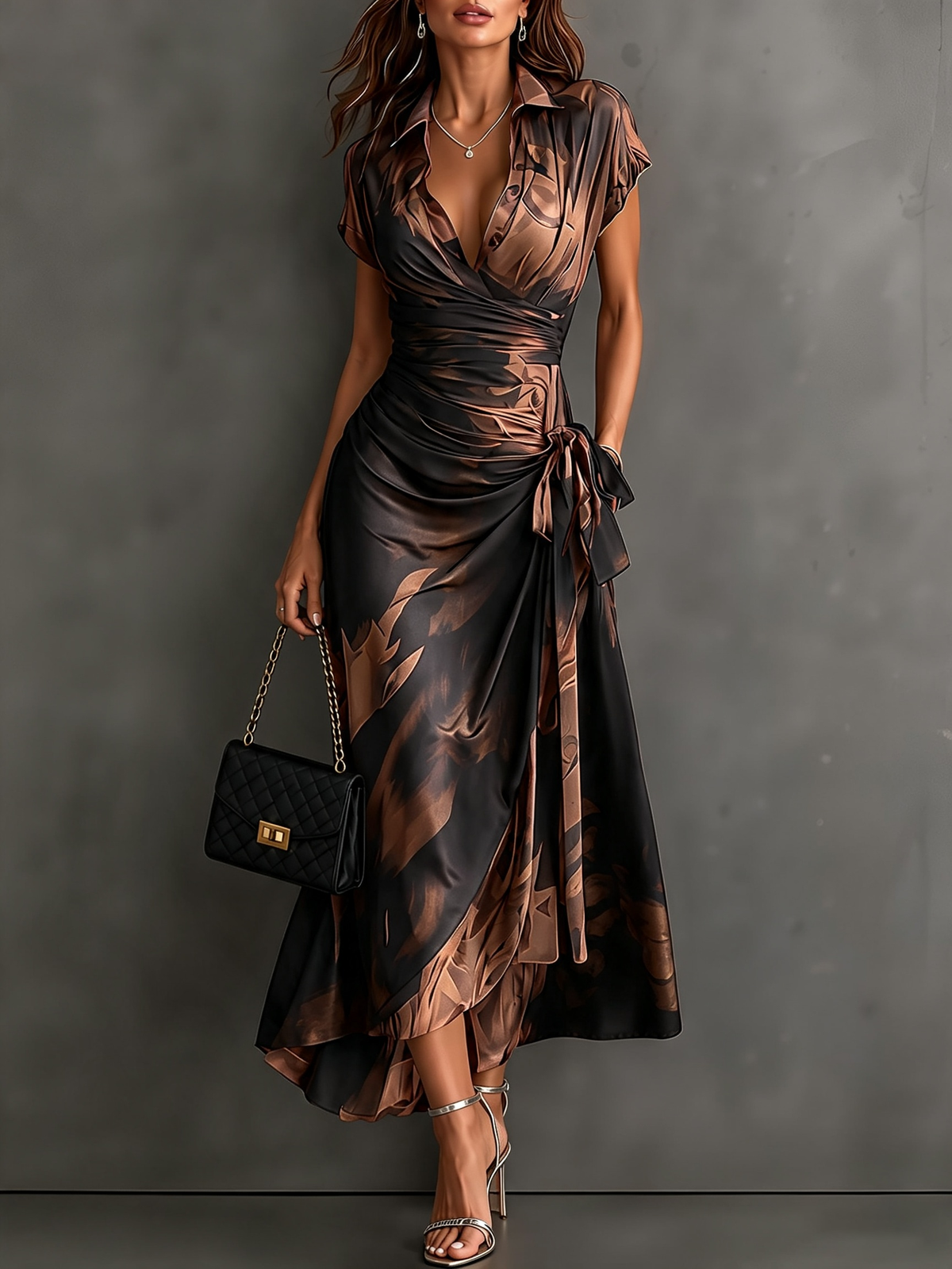 Brielleva | Satin Floral Wrap Maxi Dress