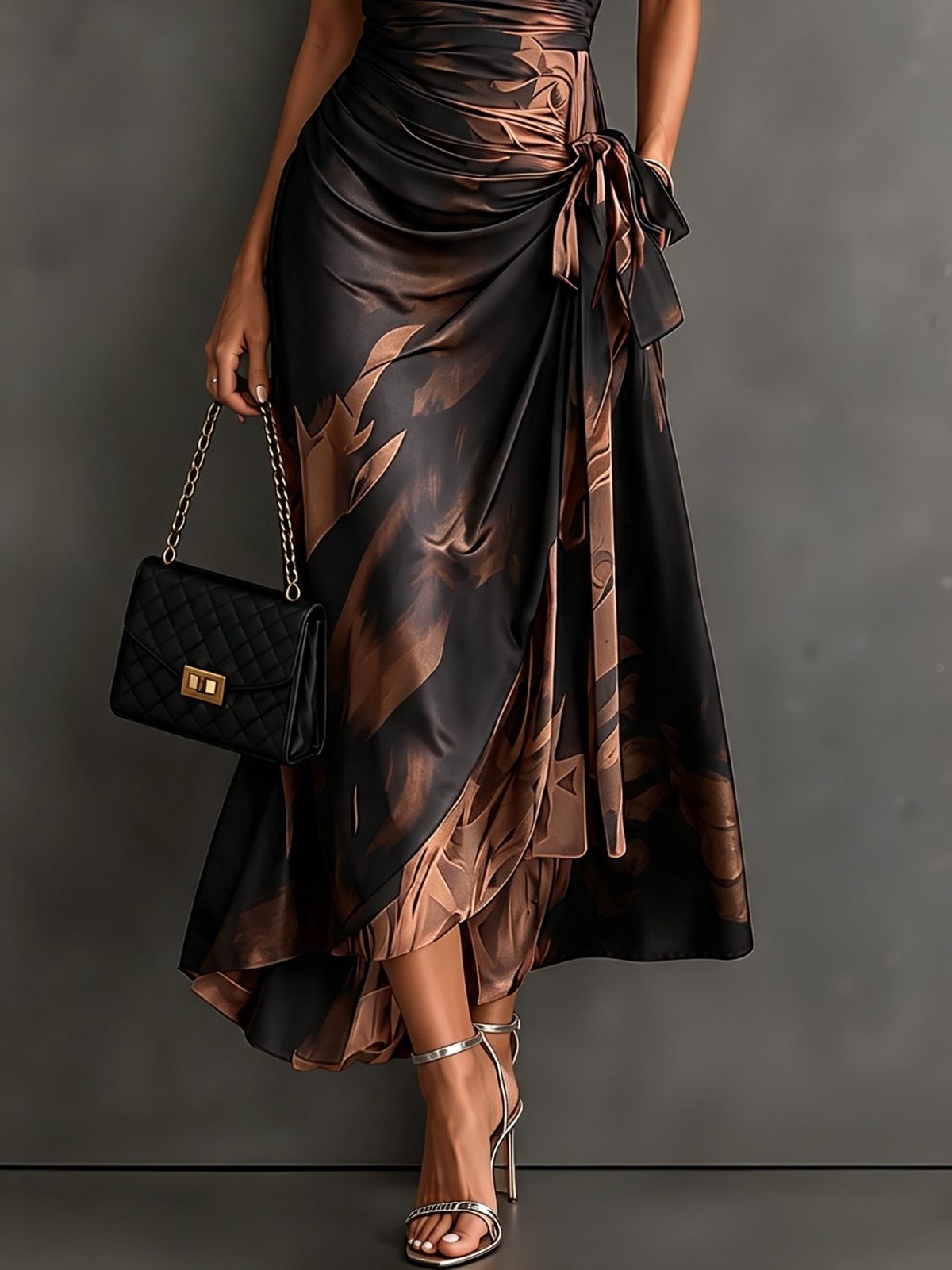 Brielleva | Satin Floral Wrap Maxi Dress