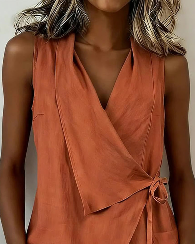 Calivelle | Sleeveless Wrap Tie Blouse