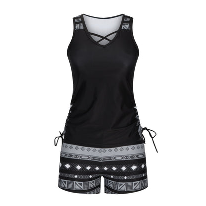 Corvessia | Criss Cross Printed Tankini Set