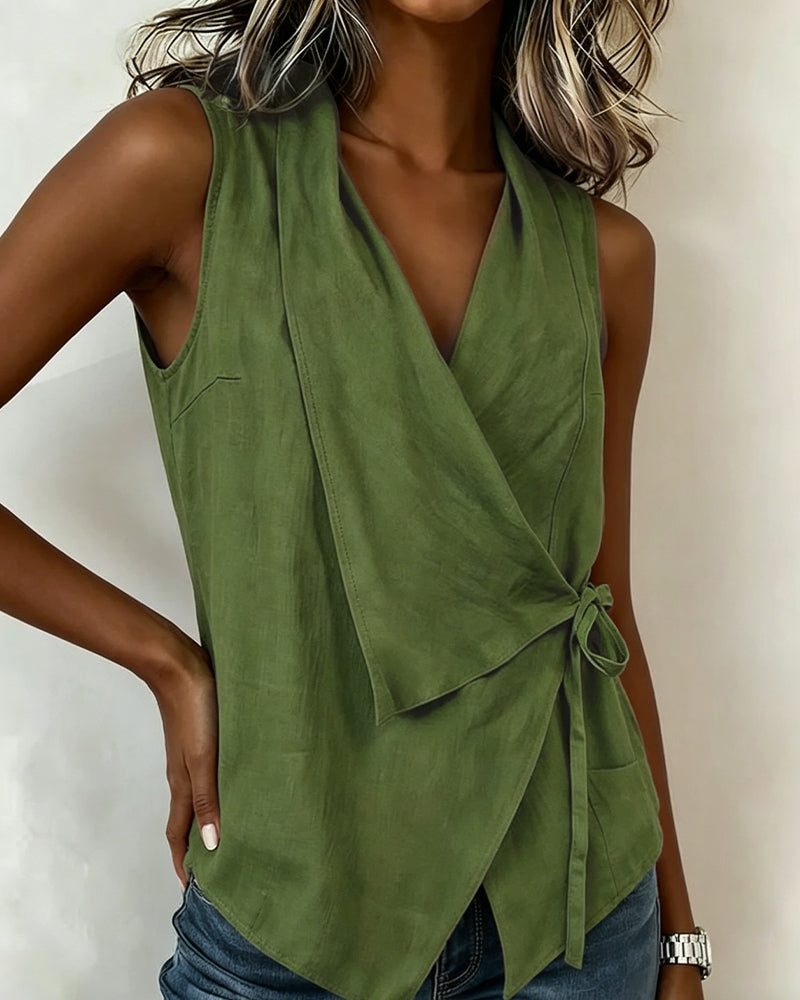 Calivelle | Sleeveless Wrap Tie Blouse
