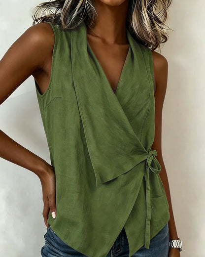 Calivelle | Sleeveless Wrap Tie Blouse