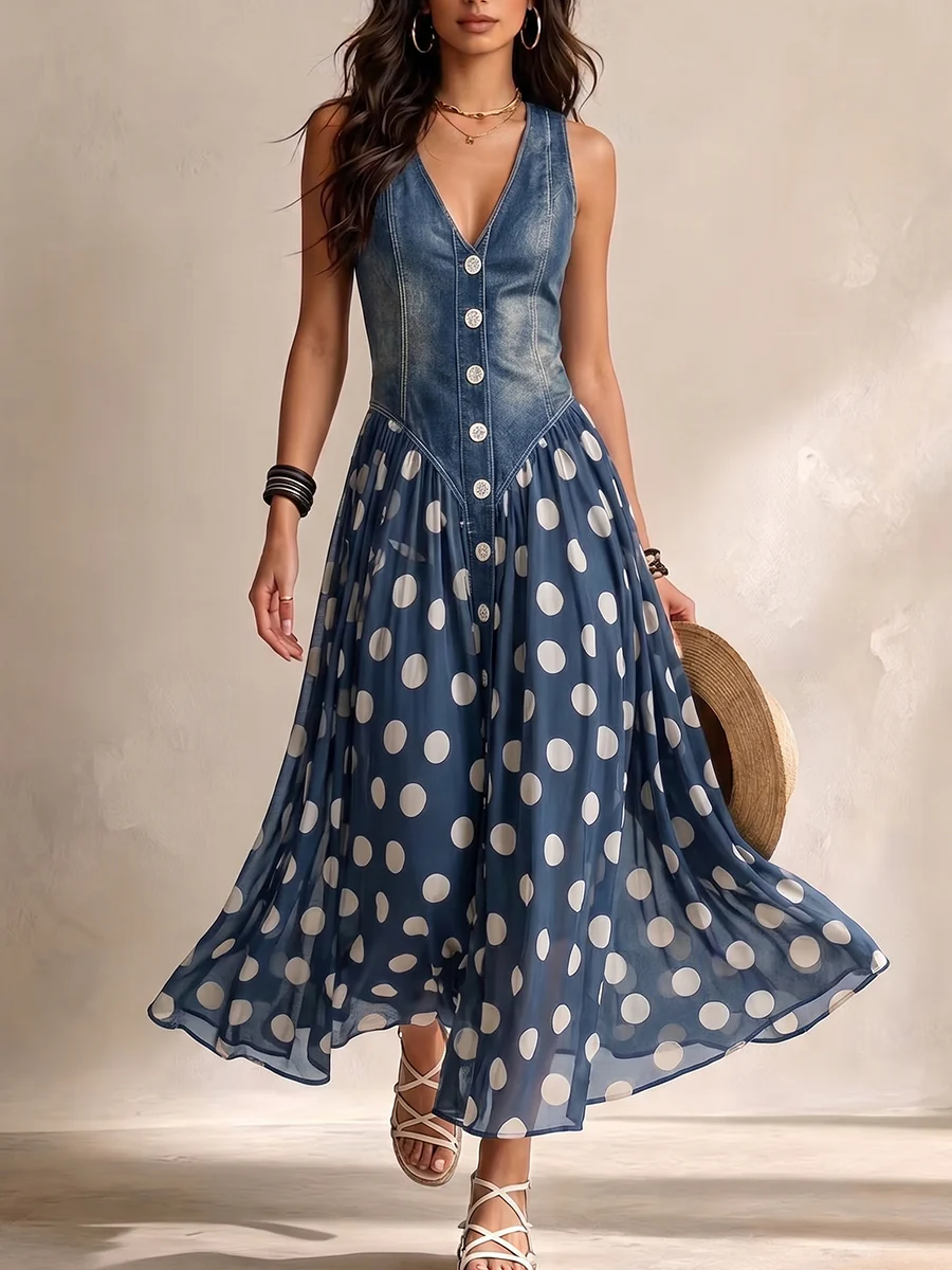 Ameliora | Mixed Media Polka Dot Dress