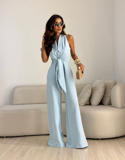 Xavielle | Draped Halter Wide Leg Jumpsuit