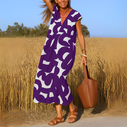 Anwen | Abstract Print V Neck Maxi Dress