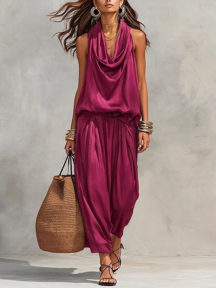 Zafrina | Draped Sleeveless Harem Jumpsuit