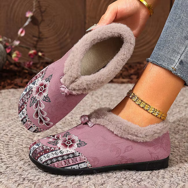 Petaline | Floral Embroidered Fleece Lined House Shoes
