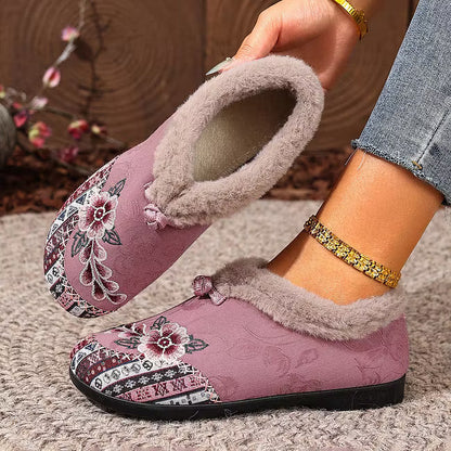 Petaline | Floral Embroidered Fleece Lined House Shoes