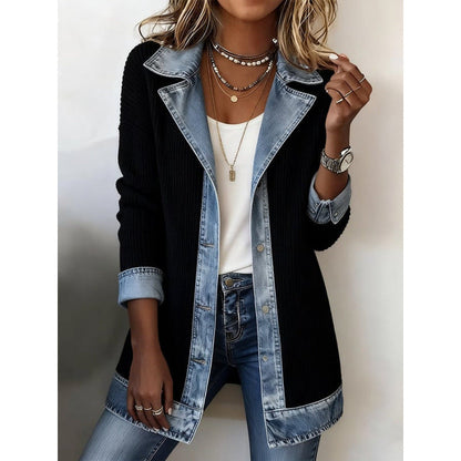 Xaverelle | Denim Trim Ribbed Longline Cardigan