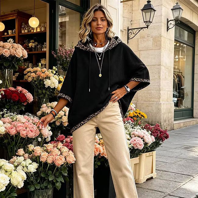 Rosamund | Relaxed Leopard Trim Hooded Sweatshirt