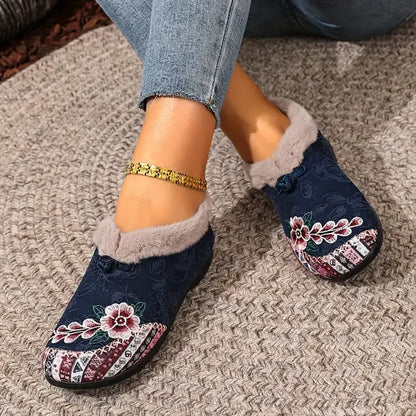 Petaline | Floral Embroidered Fleece Lined House Shoes