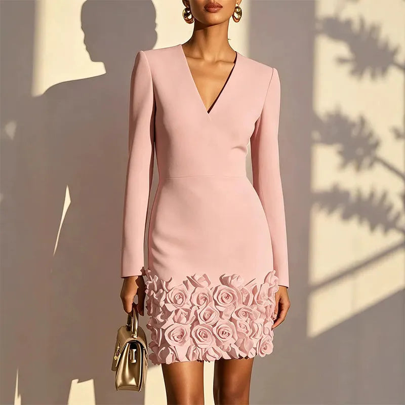 Amabel | Floral Applique V Neck Mini Dress