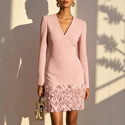Amabel | Floral Applique V Neck Mini Dress