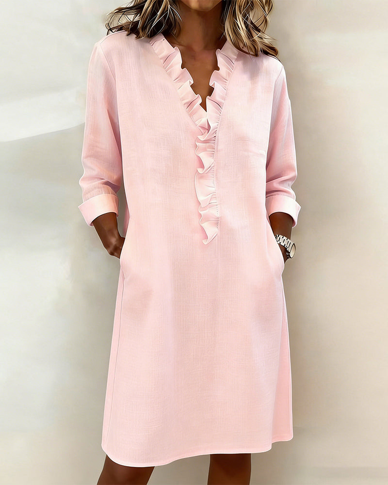 Mirette | Ruffle V Neck Shift Dress