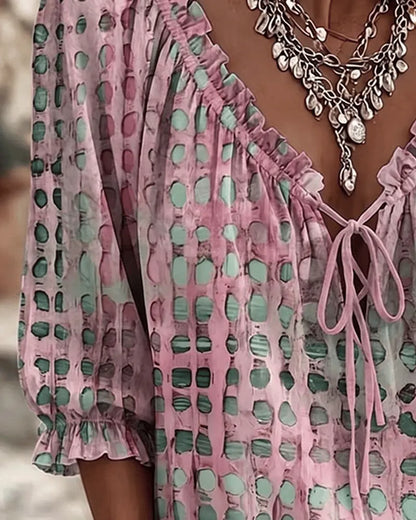 Kaelani | Textured Tie Neck Boho Blouse