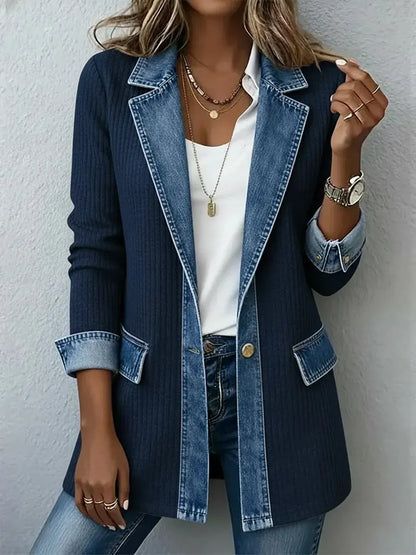 Evelora | Denim Trim Knit Cardigan