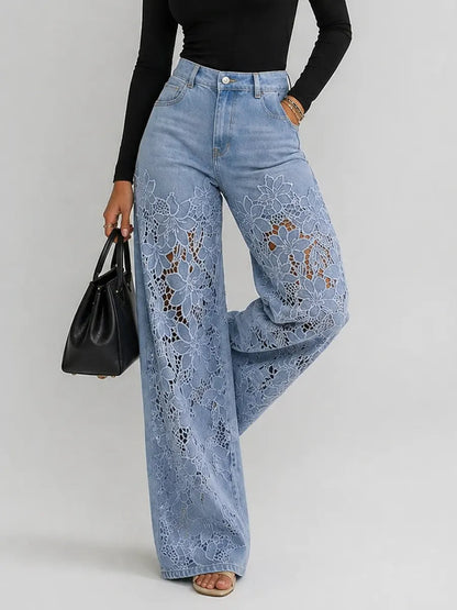 Norella | Lace Panel Denim Trousers