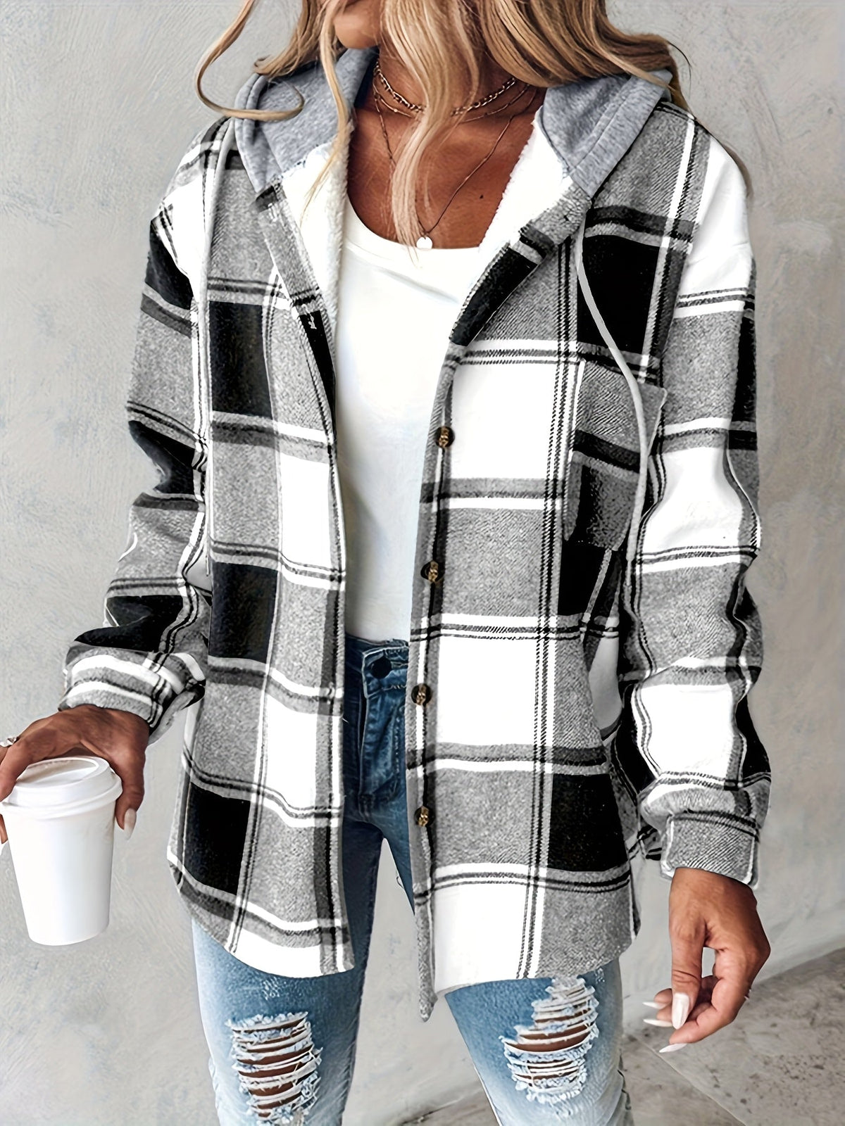 Orinthia | Plaid Hooded Shirt Jacket