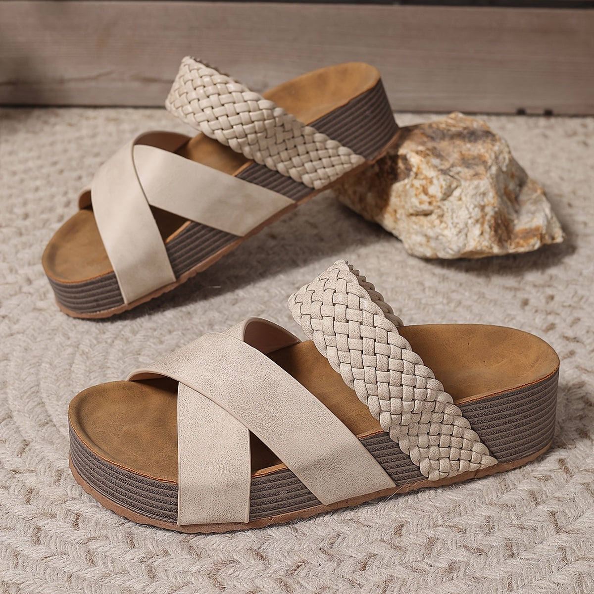 Mirevana | Braided Platform Slide Sandals