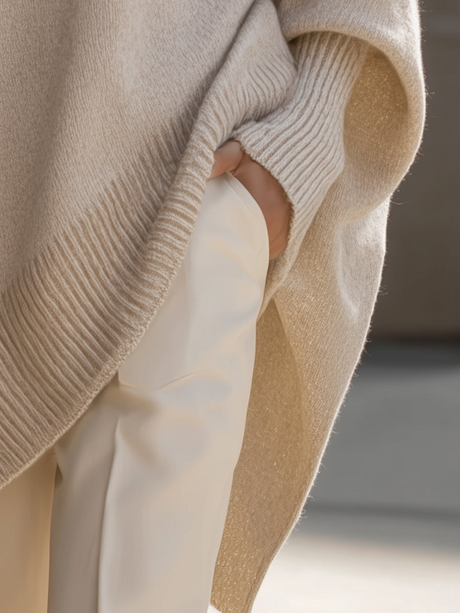 Eudelle | Relaxed Batwing Knit Poncho Sweater