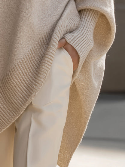 Eudelle | Relaxed Batwing Knit Poncho Sweater