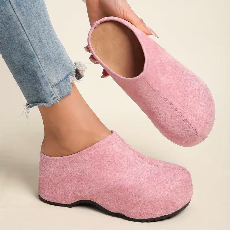 Zyndra | Minimal Suede Closed Toe Chunky Platform Mules