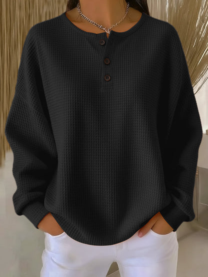 Gwyneth | Waffle Knit Button Pullover Sweater