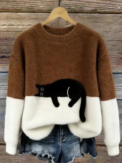 Uvelia | Cozy Cat Graphic Knit Sweater