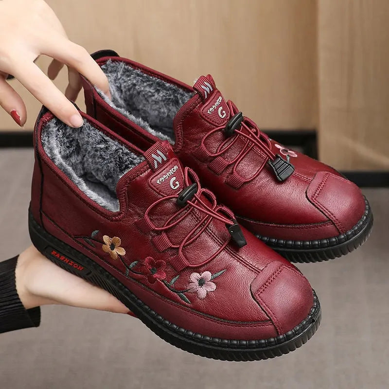 Waverly | Floral Detail Fleece Lined Ankle Shoes