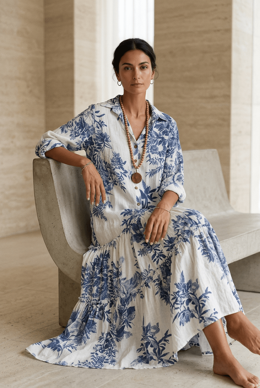 Alizée | Botanical Print Tiered Maxi Dress