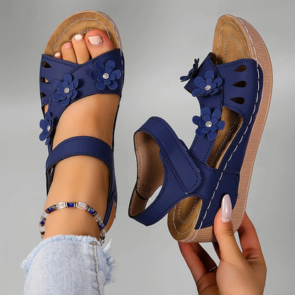 Delavelle | Cushioned Flower Wedge Sandals