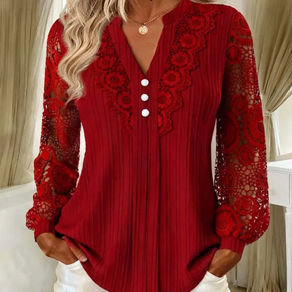 Maelle | Elegant Lace Sleeve V-Neck Blouse