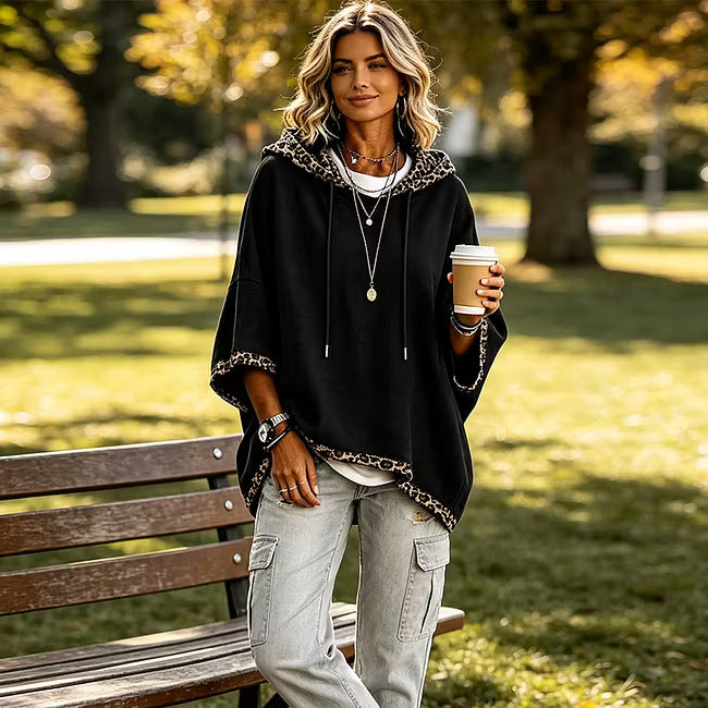 Rosamund | Relaxed Leopard Trim Hooded Sweatshirt