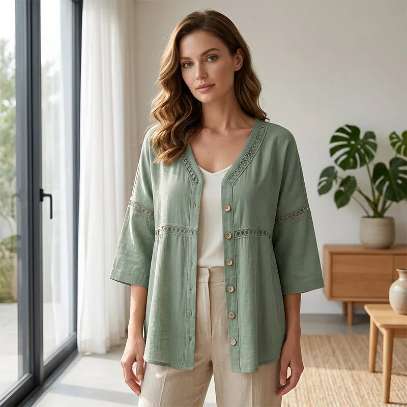 Dorothea | Artisan Trim Button Front Blouse
