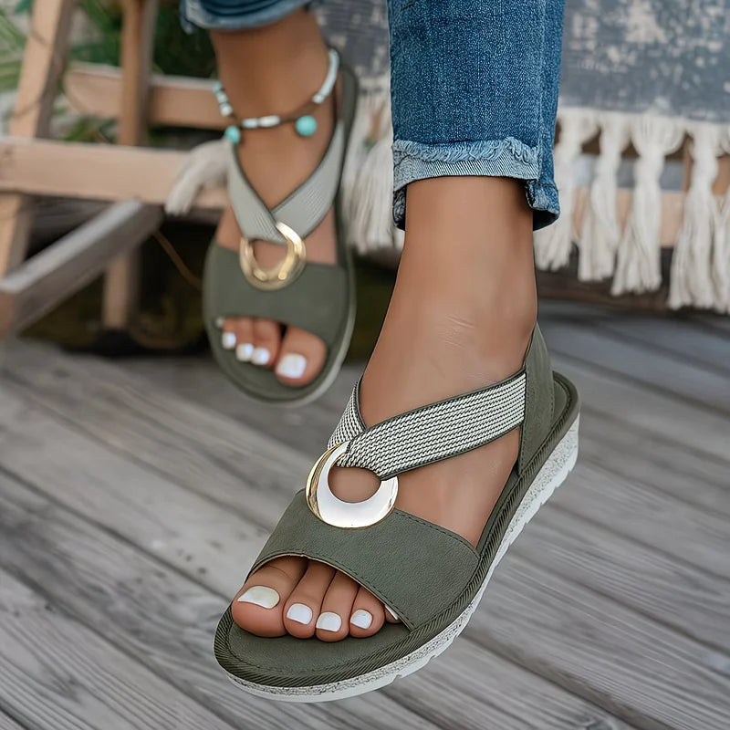 Azmira | Metallic Ring Strap Sandals
