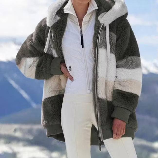 Fiorenna | Colour Block Plush Lined Hooded Jacket